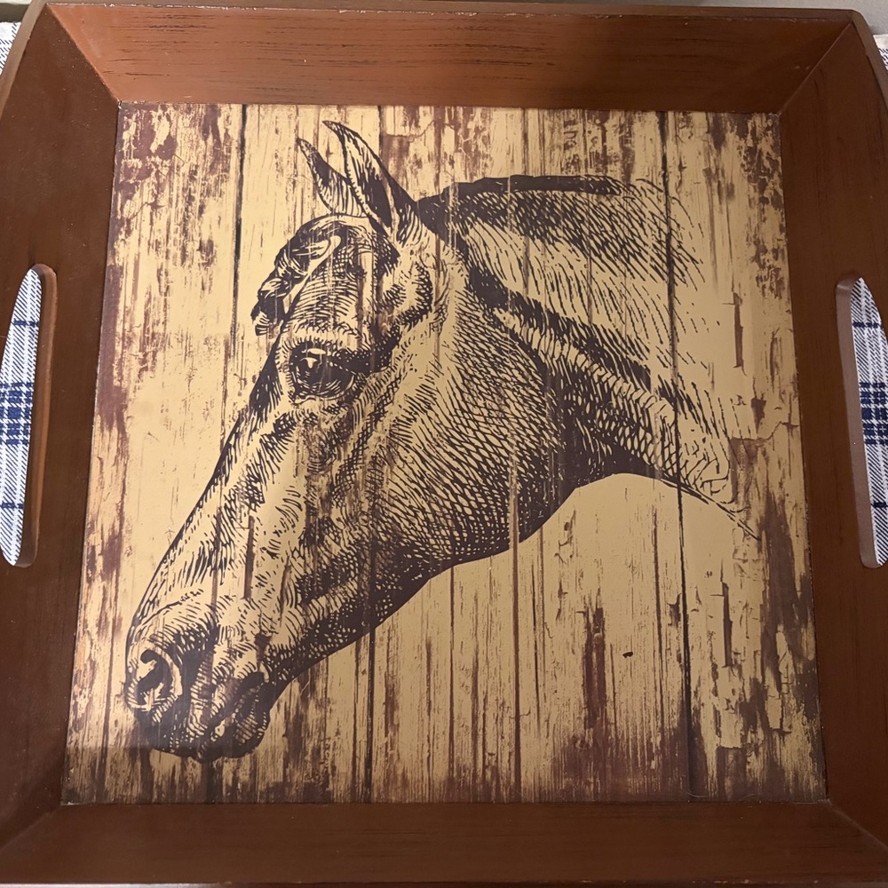 VTGWooden Tray with Horse Portrait